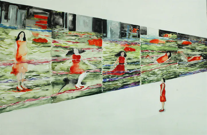 <p>The Station square series de Pipilotti Rist, de la serie Pintando la imagen-movimiento. 2011. Acrílico sobre tela. 120 x 200 cm.</p>
