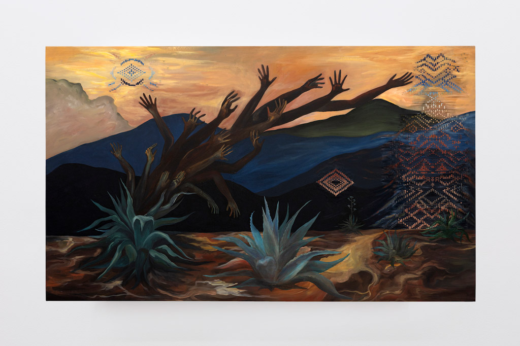 <p>Las apariciones de mescalito, pintura al óleo sobre lienzo tejido, 200 x 119 cm, 2024</p>
