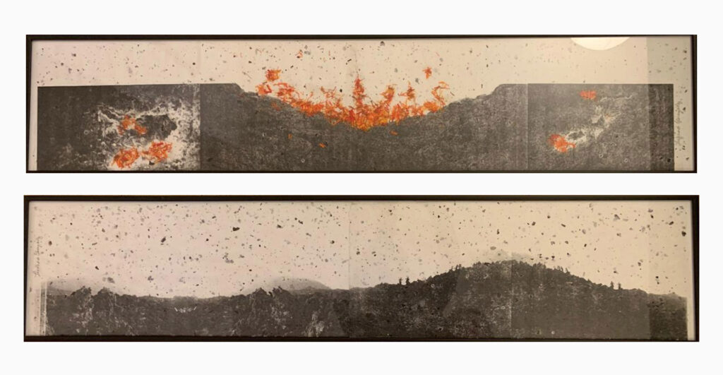 La volcana está que arde, 2013 (dos fotografías) <br>Plata gelatina, impresión y transfer de fotocopia a papel algodón 22 x 102 cm c/u